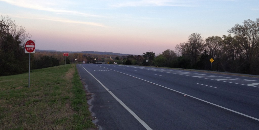 Hwy 27 Bypass at Osborn Rd in Chickamauga. Napier/Watoosa Ridge is directly ahead on the horizon (click to enlarge)